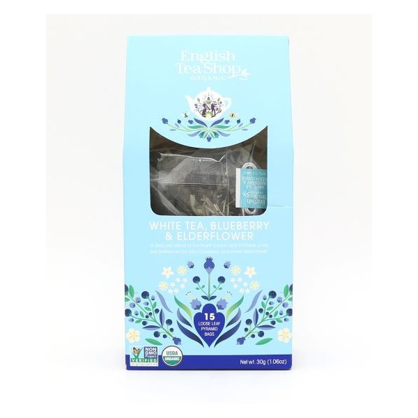 Βιολογικό - Άσπρο Τσάι, Μύρτιλα & Σαμπούκο | Org. White Tea Blueberry and Elderflower Loose Leaf |15 Pyramid Tea Bags