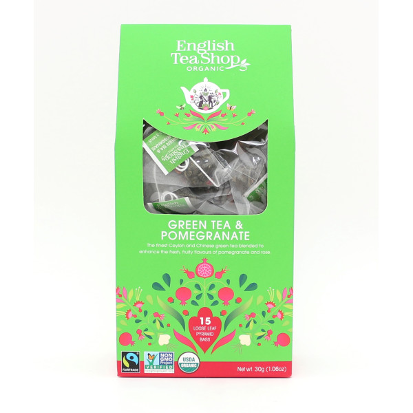 Βιολογικό Πράσινο Τσάι & Ρόδι | Org FT. Green Tea Pomegranate Loose Leaf |15 Pyramid Tea Bags