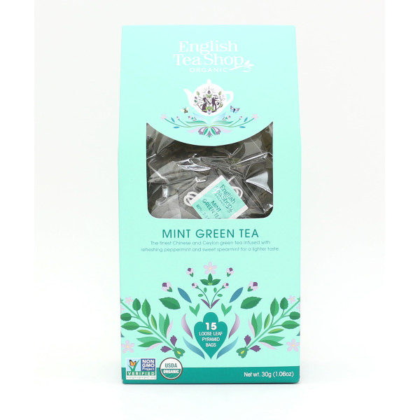 Βιολογικό - Πράσινο Τσάι με Μέντα | Mint Green Tea Loose Leaf |15 Pyramid Tea Bags